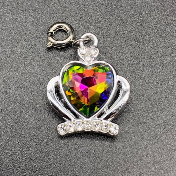 Jeweled Heart Rhinestone Crown Charm on Silver - Picture 5 of 10